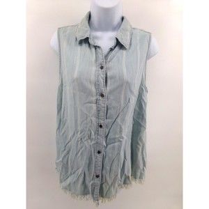 Beach Lounge Lunch Womens Sleeveless Buttom Up Top Size MED Striped 100% lyocell